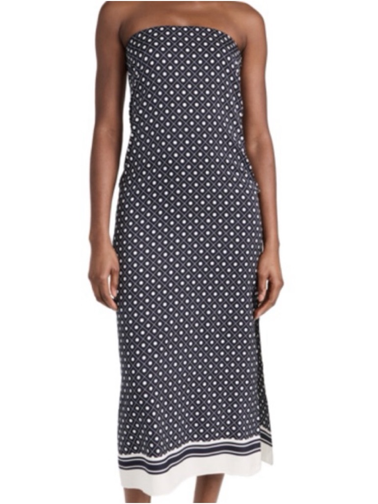 La Ligne Navy And White Printed Strapless Maxi
